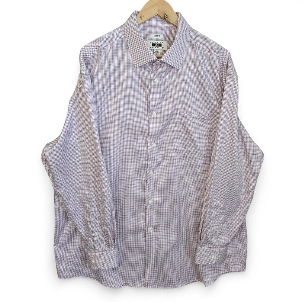 Joseph Abboud Dress Shirt Mens 18 34/35 Pink Mini Check Button Non Iron Classic